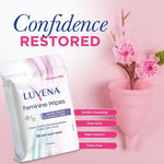 Cucumber scented Luvena cleansing cloths for women travel friendly packaging.