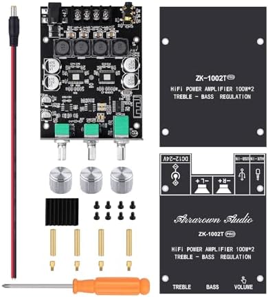 Arrarown premium digital power amplifier board packaging contents including manual tuning knobs and screws