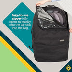 Black airport luggage travel bag for baby car seats highlighting the top convenient carry handle.
