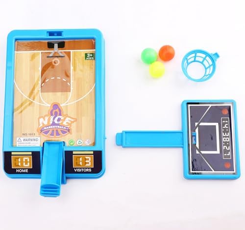 Two kids playing with tabletop basketball shooting game