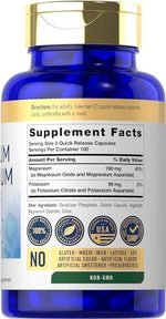 Carlyle Potassium Magnesium Complex quick release capsules dietary supplement facts label