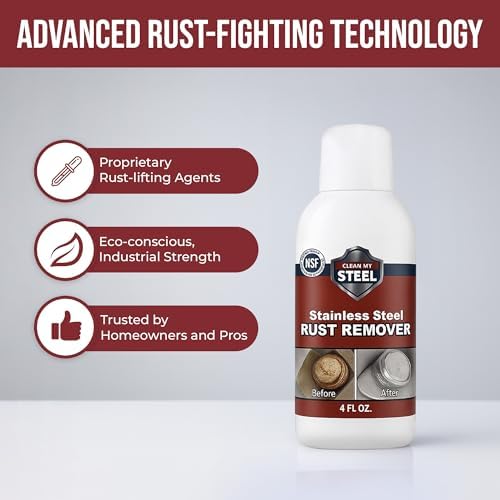 Close up of the four ounce bottle details for Clean My Steel organic metal oxidation cleaner