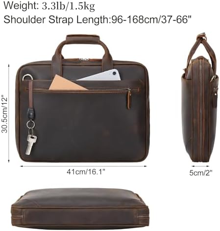 Masa Kawa lawyers leather briefcase showing interior laptop compartment