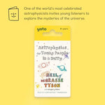 Close up of the physical interactive audio card highlighting author Neil deGrasse Tyson and narrator LeVar Burton names.