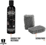 Two heavy duty non scratch scrub pads included in the three piece griddle cleaning kit.