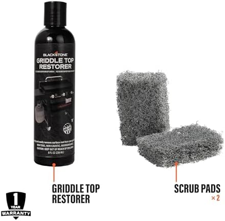 Two heavy duty non scratch scrub pads included in the three piece griddle cleaning kit.