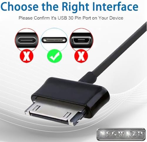 NSGWKZD replacement data sync cord for older Samsung Galaxy Tab models laid out flat