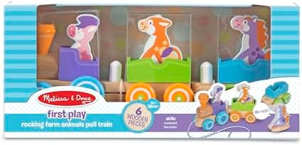 Authentic Melissa and Doug toddler educational wooden pull along toy packaged and ready for screen free learning play.