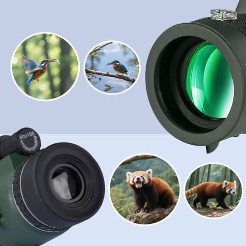 Generic waterproof outdoor telescope being held in one hand demonstrating compact travel dimensions.
