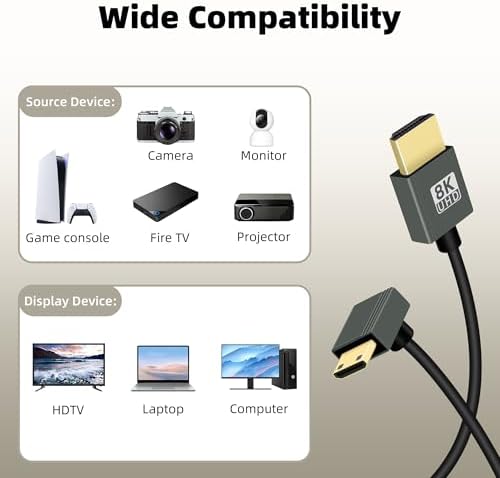 Side view of the 90 degree angled mini HDMI male port showing space saving installation profile