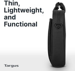 Targus professional shoulder briefcase detailing the durable polyester fabric and reinforced stitching.