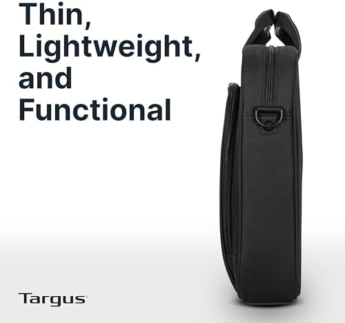 Targus professional shoulder briefcase detailing the durable polyester fabric and reinforced stitching.