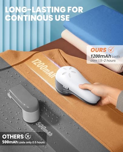 POPCHOSE rechargeable fabric shaver being used on a wool sweater