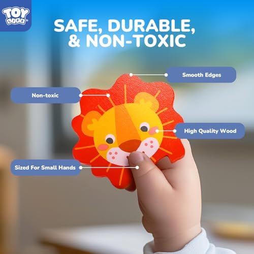 Close up view of the smooth rounded edges on the non toxic painted solid wood puzzle pieces.