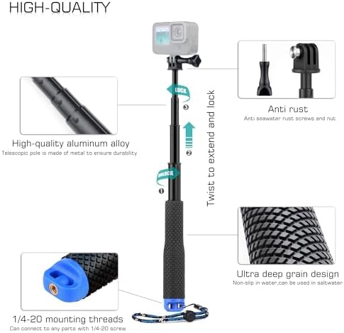 GEPULY handheld camera pole highlighting the deep-grain anti-slip silicone handle grip.