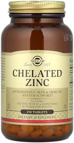 Solgar Chelated Zinc bottle cap and neck sleeve demonstrating secure factory sealing for authentic imports.