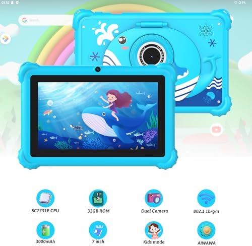 Back view of Aheadthink tablet with whale shaped camera cover
