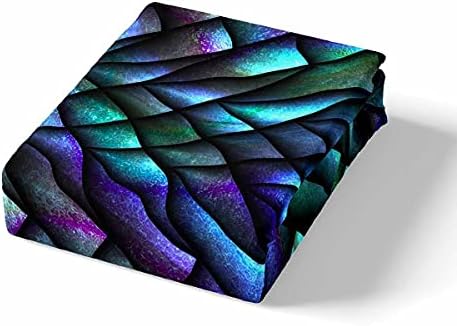 Close up view of the three dimensional blue and green reptile skin pattern