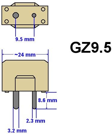 Close up of the GZ9.5 two pin prefocus base on the 600 watt overhead projector lamp