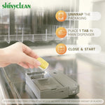 Close up of Shinyclean dishwasher cleaning tablet formula benefits