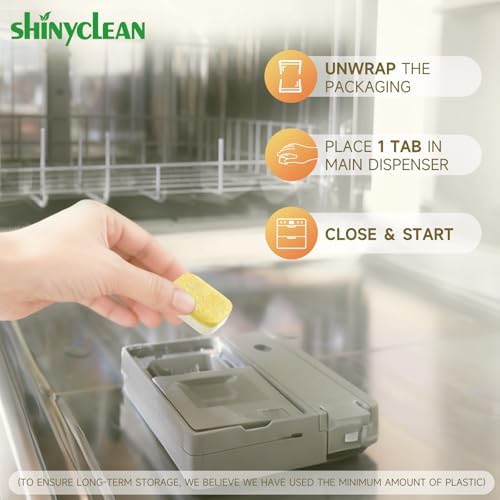 Close up of Shinyclean dishwasher cleaning tablet formula benefits