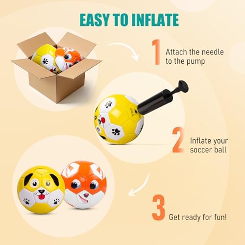 Paokoo small size two yellow puppy and orange fox design soccer balls for toddlers