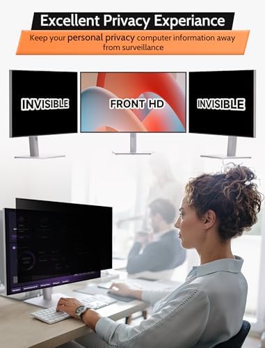 Mamol anti glare computer screen filter showing seamless magnetic snap installation on a desktop display.