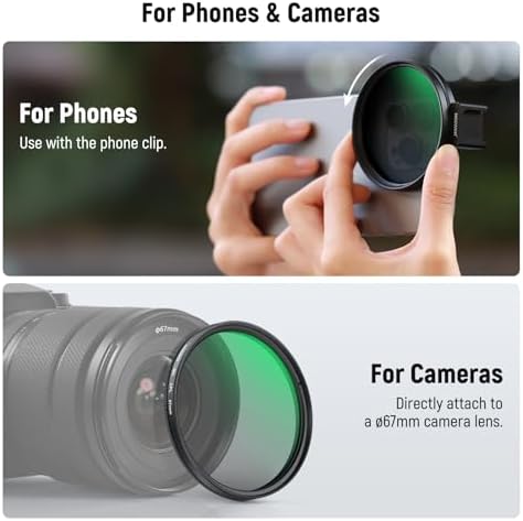 Smartphone with Neewer CPL filter and attached LED light