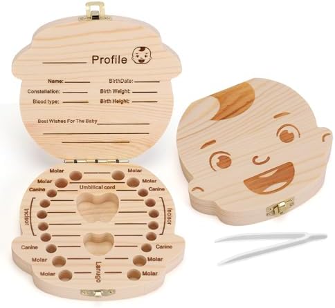 NASHRIO Baby Tooth Box Wooden Kids Keepsake Organizer Gift for Baby Teeth, Cute Children Tooth Container with Tweezers to Keep the Childwood Memory (Boy) - Image 7