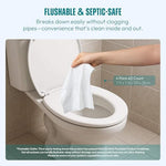 Close up of RPE Life unscented flushable wipes packaging details.