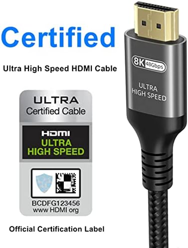 Close up of the durable braided nylon jacket on the Ubluker eight K HDMI cable.