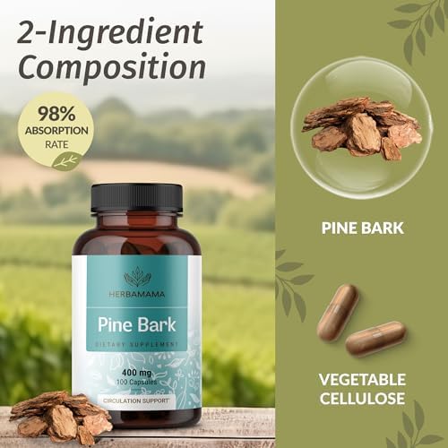 Authentic HERBAMAMA pine bark extract dietary supplement bottle for heart health