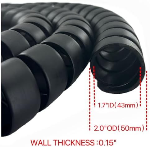 XIENLIU two inch outer diameter cable management wrap showing the thick inner wall profile