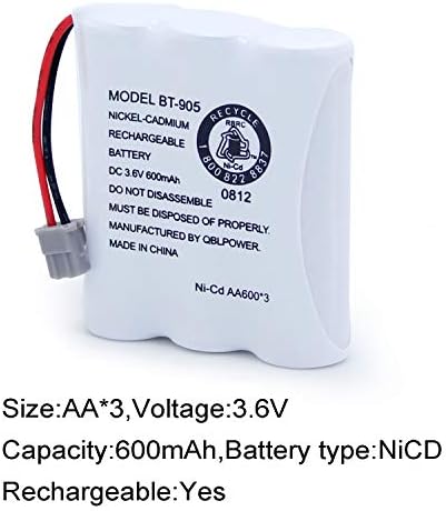 Side profile of the 3.6V 600mAh Ni-CD replacement battery pack for home landline telephones.