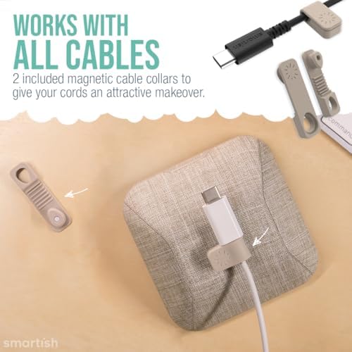 Non-slip rubber base view of the premium magnetic cord manager on a wooden nightstand.