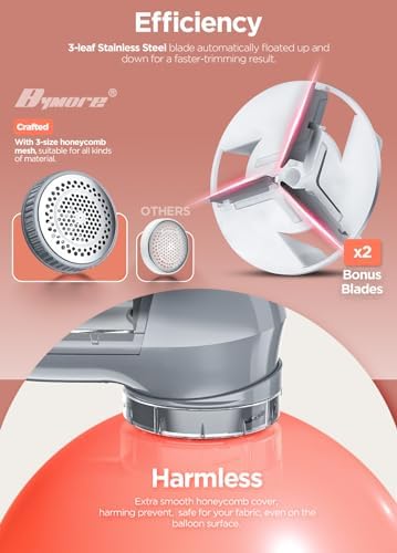 Portable Bymore sweater shaver with battery and corded power options.