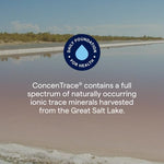 Side view of authentic Trace Minerals Research 90 tablets bottle showcasing ionic electrolyte ingredients and certifications