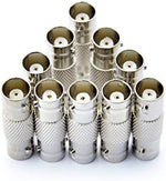 Warmstor straight female BNC extender adapters arranged to show commercial packaging contents.