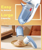 Tohsssik fabric shaver being used on furniture upholstery.