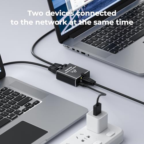 DUOPURUI Gigabit LAN splitter side view highlighting the durable premium alloy casing construction.