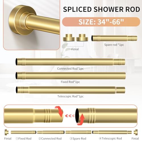 Detailed view of rust resistant gold coating on shower rod