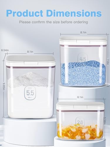 LivLab Mker dampness resistant storage bin filled with white laundry powder detergent.