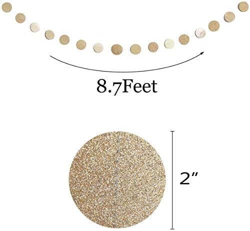 Elegant champagne gold circle dot bunting styled around a bridal shower balloon arch