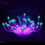 Soft silica gel aquarium decoration showing flexible silicone branches swaying in water