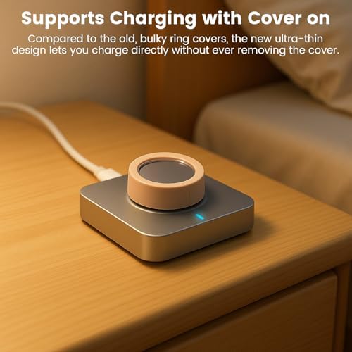 Premium anti scratch silicone cover aligned with smart ring sensors on a charging dock