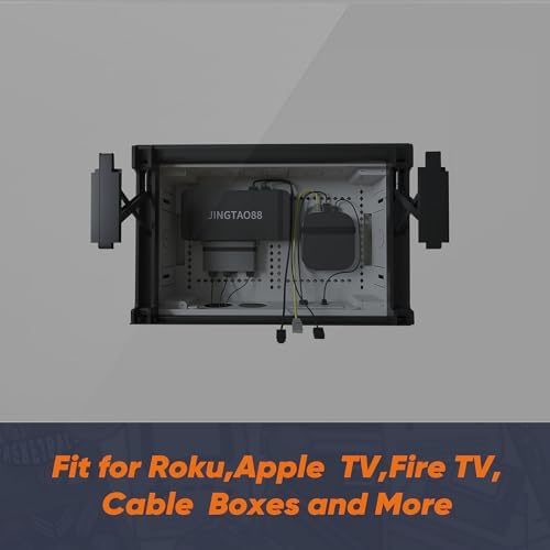 On-Q recessed cable management enclosure installed in drywall behind a television mount