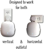 Low profile white outlet mount for Google mesh network systems demonstrating clean cord management layout