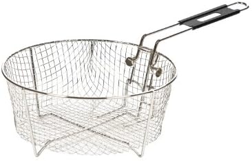 Lodge 11.5 inch deep fry basket angled view showing mesh wire construction