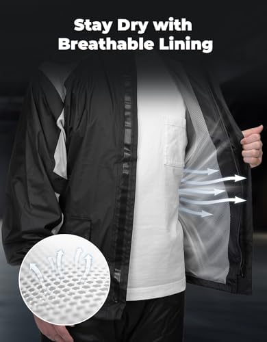 KEMIMOTO Waterproof Casual Motorcycle Rain Gear for men,Men's Waterproof Powersports Rain Suit with Pant for Motorcycle Riding in Heavy Rain 15000MM Water Pressure Resistance - Image 4