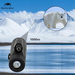 Lightweight 10x42 monocular scope positioned next to travel gear for bird watching and hiking setup.
